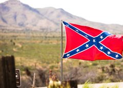 Confederate flag blowing in wind