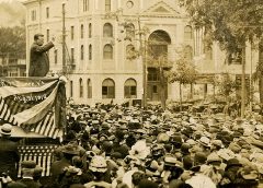 former President Teddy Roosevelt exhorts the crowd during his unsuccessful run for another term: the 