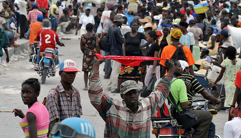 A crowd of Haitian people