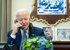 President Joe Biden talks on the phone with Senator Rob Portman, R-Ohio, following the Senate vote to pass the $1.2 trillion infrastructure bill, Tuesday, August 10, 2021, in the Oval Office Dining Room of the White House. (Official White House Photo by Adam Schultz)