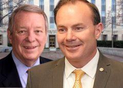 Mike Lee and Dick Durban in front of FISA court (composite image)