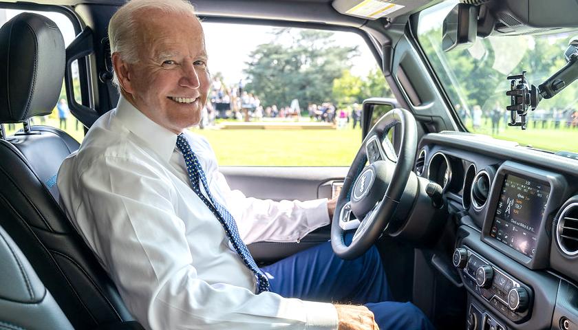 President Joe Biden driving a car