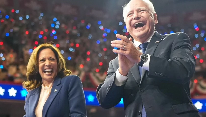 Kamala Harris and Tim Walz at a rally